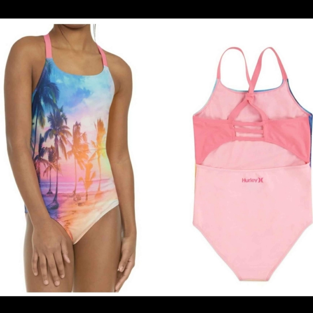 Hurley Pink and Blue One Piece Swimsuit